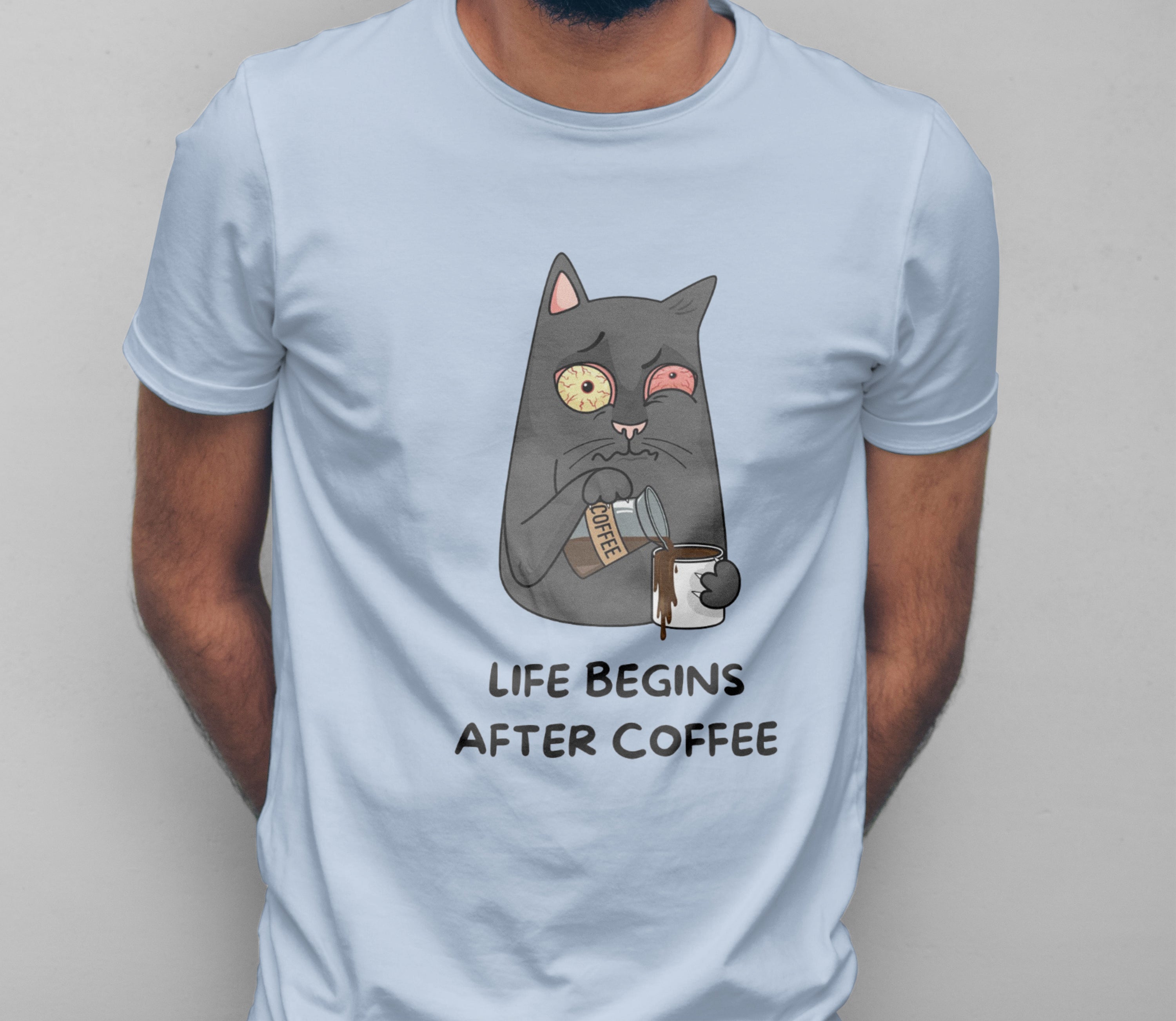Life Begins After Coffee Cute Cat Graphic Tee - Vanyra